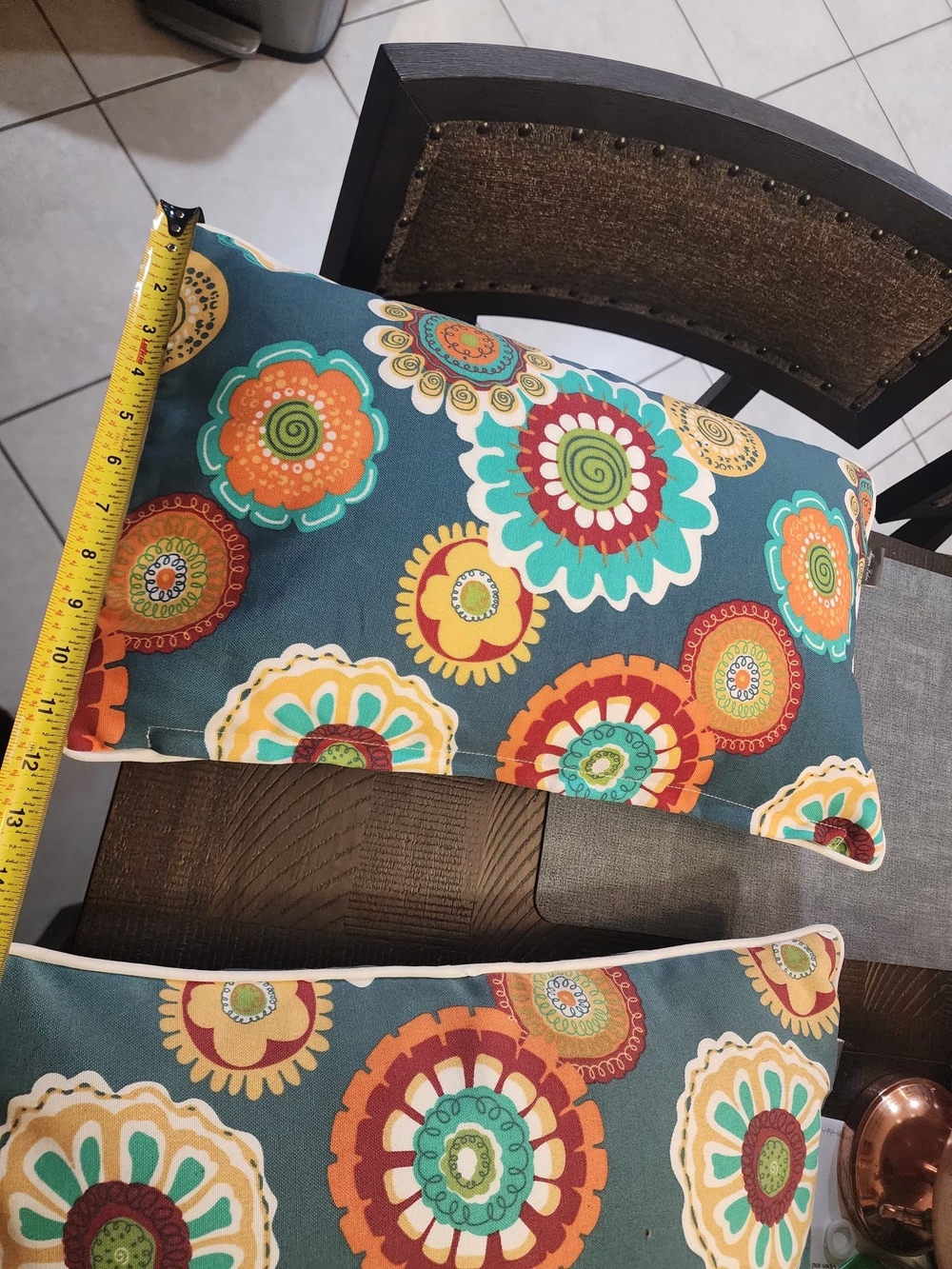 Decorative Teal Floral Throw Pillow - Multi-Color Pattern Out Door